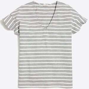 J.CREW FACTORY Grey White Stripe Flutter Sleeve Tee Shirt L
